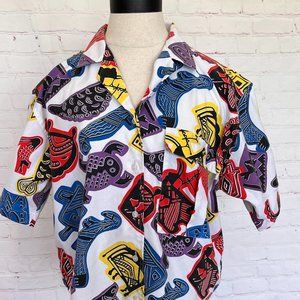 90's Tribal Mens Cotton Blend Short Sleeve Shirt - Size Large